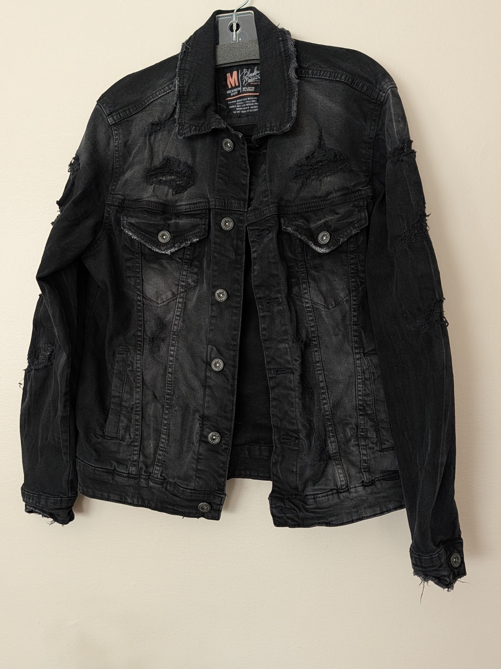 Bleecker & Mercer Distressed Women's Black Denim Jean Jacket Zombie Apocalypse